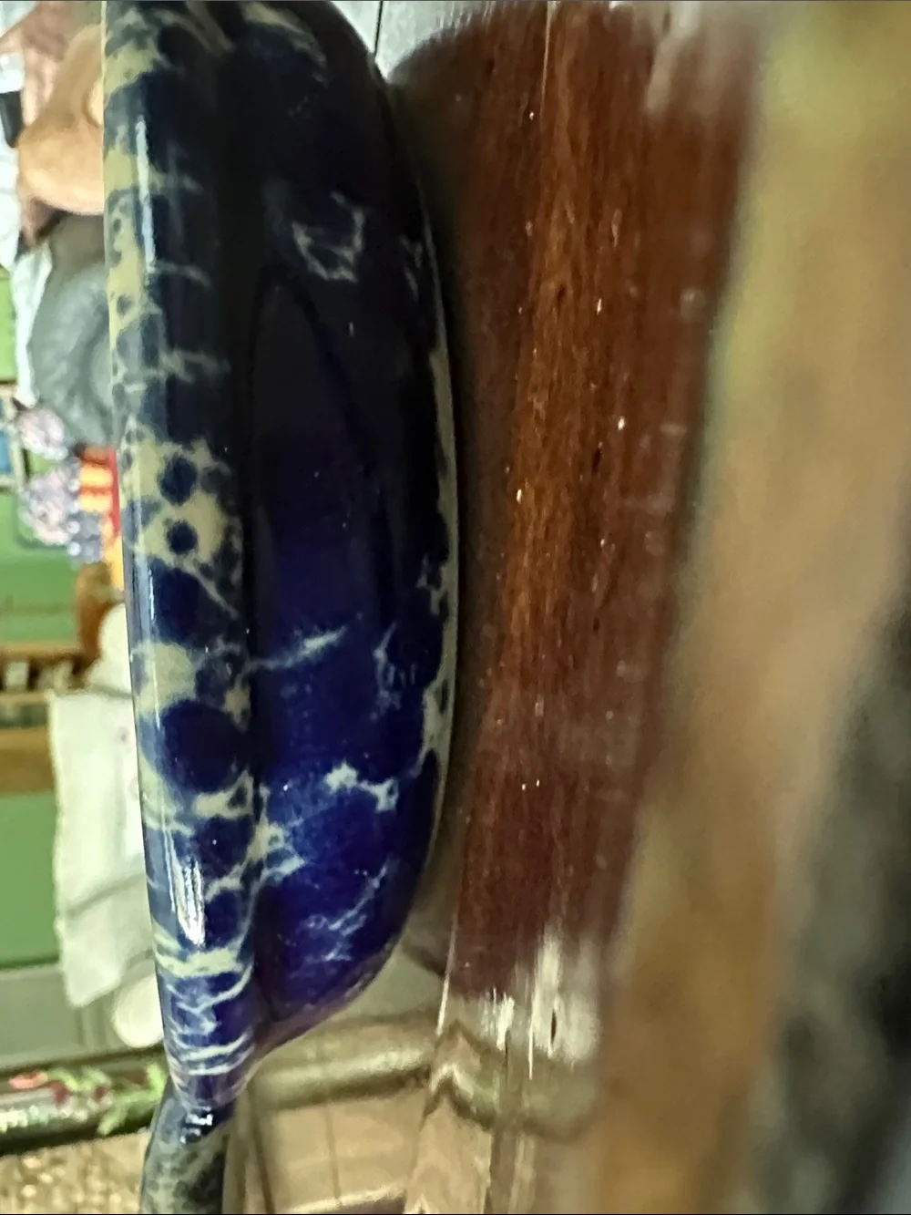 Blue Splatter Ceramic Brie warmer by Bennington Pottery